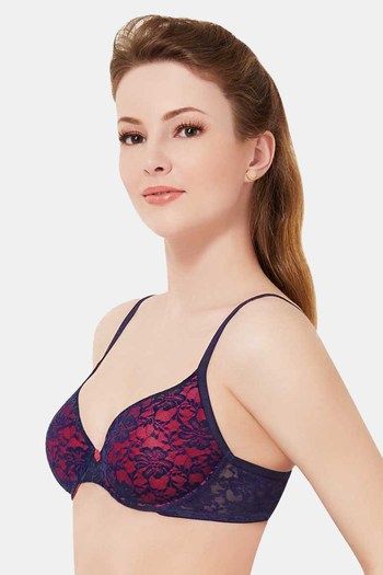 Amante Padded Wired Medium Coverage Lace Bra - Neon Pink Ink