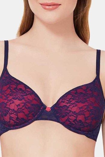 Amante Padded Wired Medium Coverage Lace Bra - Neon Pink Ink