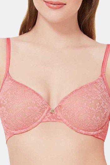 Amante Padded Wired Medium Coverage Lace Bra - Sesame Salmon Rose