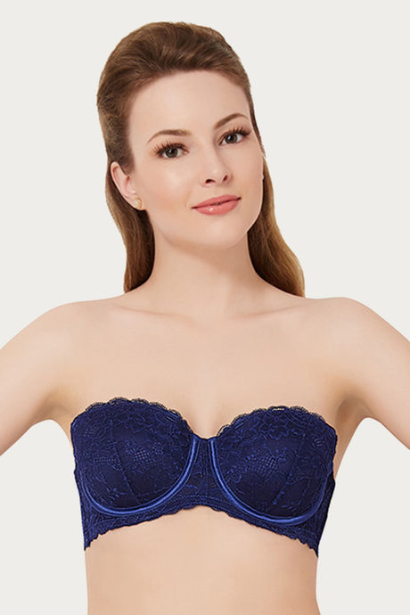 Amante Padded Lace Cups Wired Bra- Navy