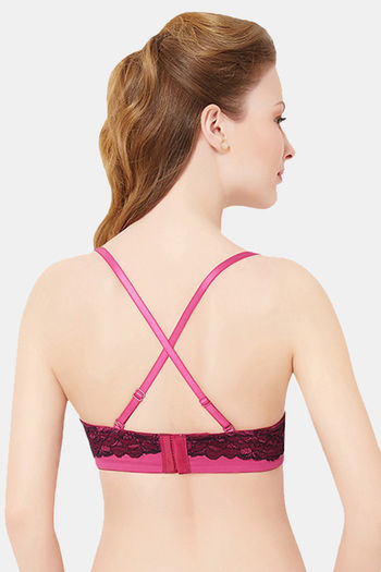 Buy Amante Demi Lace Non-Padded Non-Wired High Coverage Bra - Pink