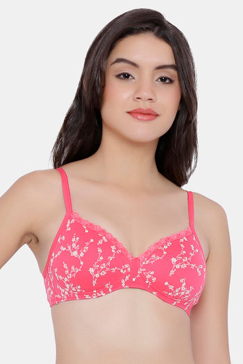 Buy Amante Padded Wirefree Invisible Seams Cotton Casuals Printed T-Shirt  Bra - Pink at Rs.895 online