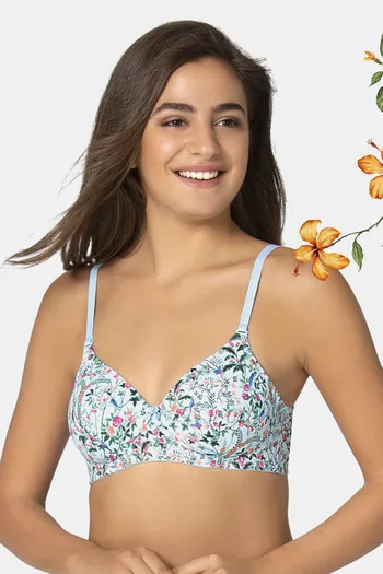 Amante Padded Wirefree Invisible Seams Tropical Delight Printed T-Shirt Bra  - Blue