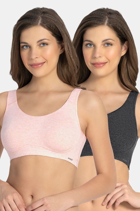 Buy Amante All Day Lounge Double Layered Non Wired Full Coverage Cami Bra ( Pack of 2) - Grey Pink at Rs.890 online