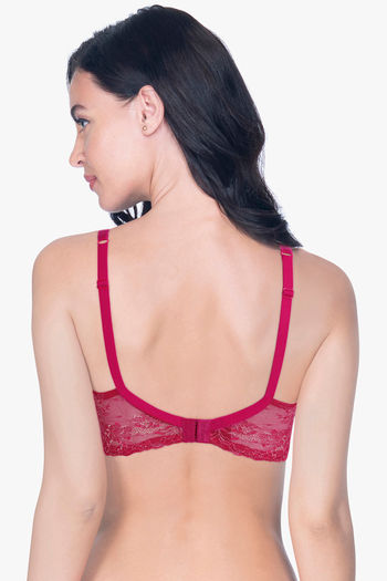 Buy Amante Lace Delight Padded Non Wired Full Coverage Lace Bra - Red  Obsession at Rs.1295 online
