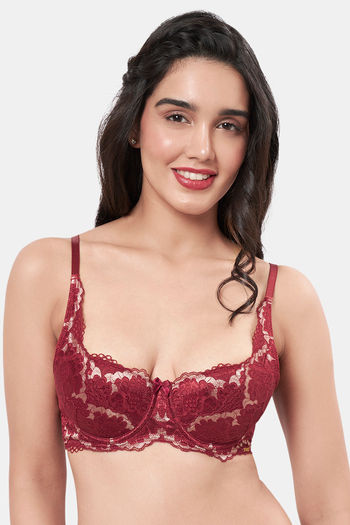 Buy Amante Padded Wired Demi Coverage Super Support Bra - Red Berry at  Rs.2495 online