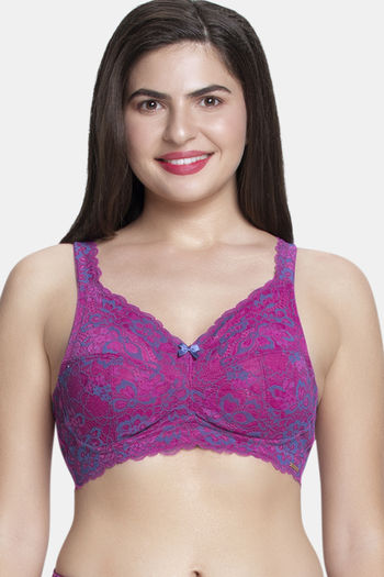 Buy Amante Double Layered Non Wired Full Coverage Lace Bra - Flamenco