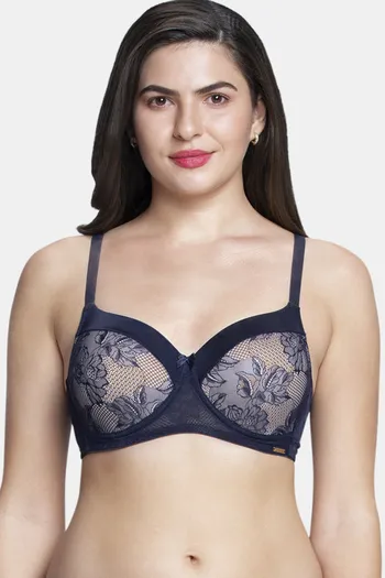 Buy Amante Padded Non Wired Full Coverage Lace Bra - Evening Blue