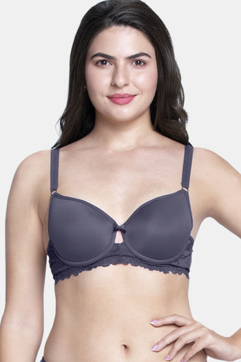 Buy Amante Padded Wired Full Coverage Lace Bra - Graystone
