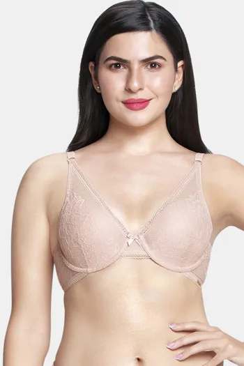 Buy Amante Padded Wired Full Coverage Lace bra - Misty Rose at Rs.1595  online