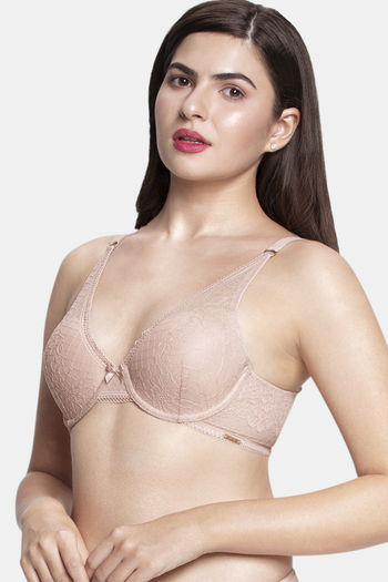 Buy Amante Padded Wired Full Coverage Lace bra - Misty Rose at Rs