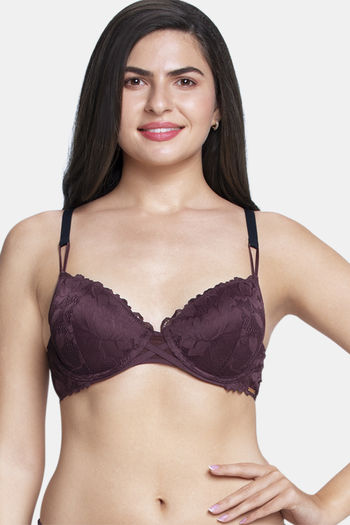 Buy Amante Padded Wired Full Coverage Lace Bra - Fig