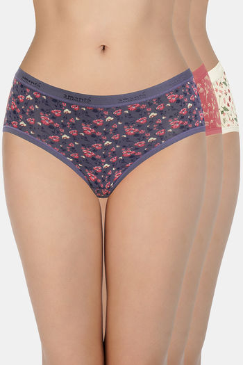 Buy Amante Low Rise Three-Fourth Coverage Hipster Panty (Pack of 3)-  Assorted at Rs.595 online