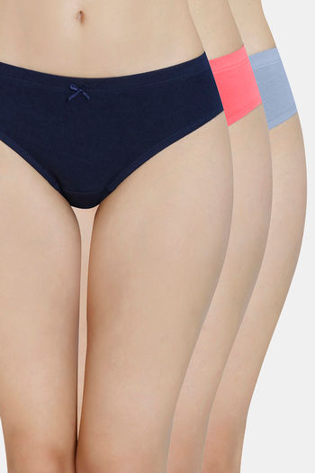 Buy Amante Medium Rise Full Coverage Bikini Panty (Pack of 3) - Assorted