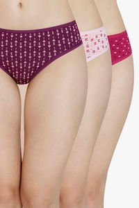 Buy Amante Printed Low Rise Bikini Panty (Pack Of 3) - Purple Pink Pink