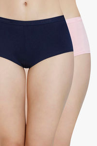Buy Amante Solid Mid Rise Boyshort Panty (Pack Of 2) - Blue Pink 