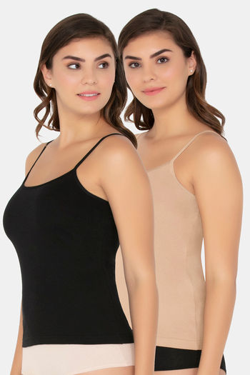 Buy Amante Cotton Camisoles (Pack Of 2) - Black Nude