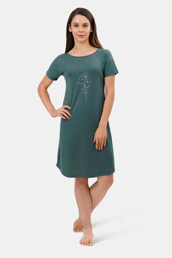 Buy Amante Knit Cotton Blend Knee Length Nightdress - Olive