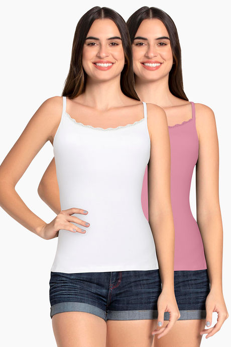 Buy Amante Cotton Elastane Camisole (Pack of 2) - White Wildrose at Rs.1190  online