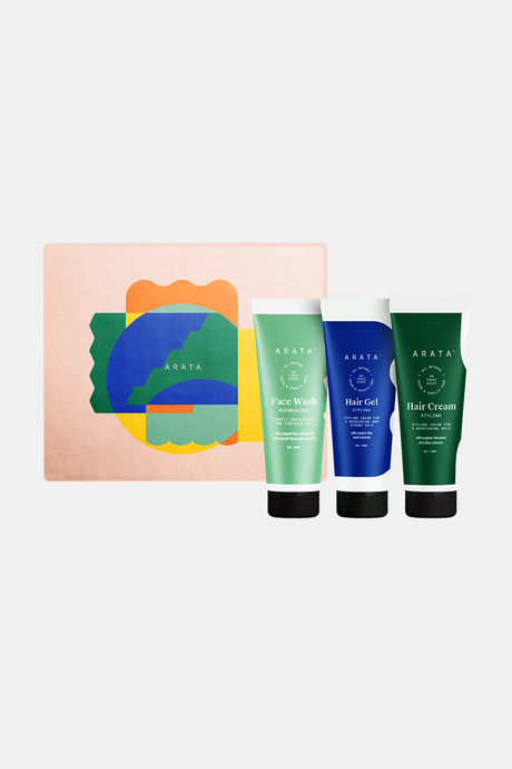 Buy Arata Natural Mini Hair Styling & Face Care Ready To Go Gift Box For Men  & Women || Hair Gel (50 Ml), Hair Cream (50 Ml), Facewash (50 Ml) || All