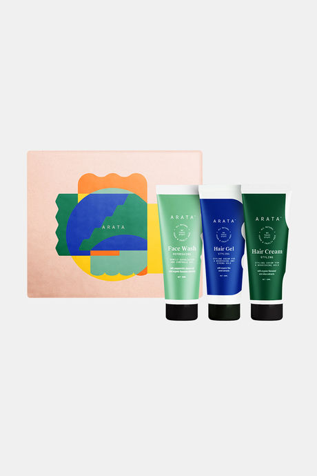 Buy Arata Natural Mini Hair Styling & Face Care Ready To Go Gift Box For Men & Women || Hair Gel (50 Ml), Hair Cream (50 Ml), Facewash (50 Ml) || All Buy Arata Natural Mini Hair Styling & Face Care Ready To Go Gift Box For Men & Women || Hair Gel (50 Ml), Hair Cream (50 Ml), Facewash (50 Ml) || All
