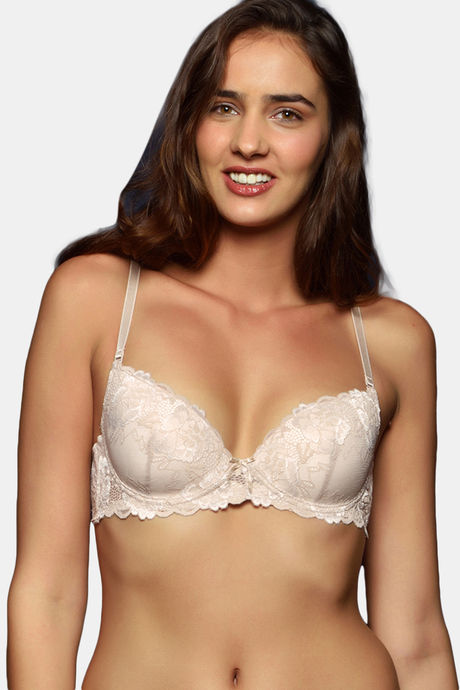 Zivame All That Lace Graduated Lift Underwired Multiway Bra- Beige