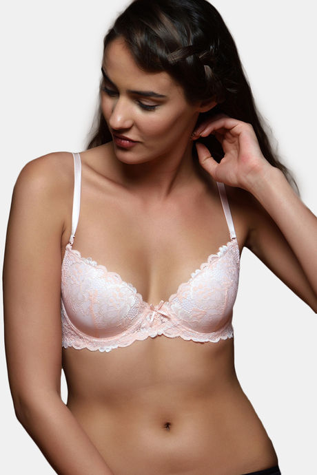 Zivame All That Lace Graduated Lift Underwired Multiway Bra- Peach