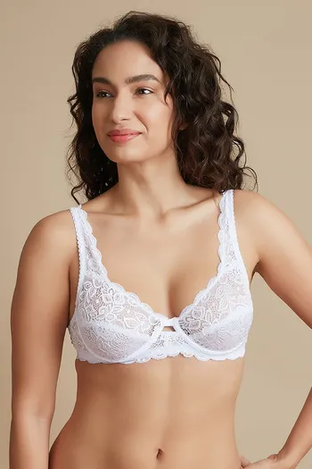 Zivame Luxe Lace Single Layered Wired Medium Coverage Lace Bra-White