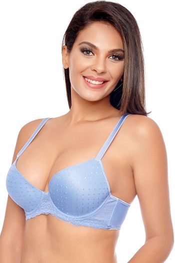 Zivame Lace Embrace Lightly Padded Wired Bra With Shimmer Dots -Blue