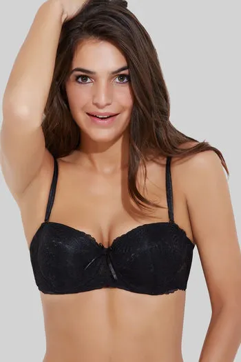 Buy Zivame All That Lace Explosive Pushup Strapless Bra- Black at