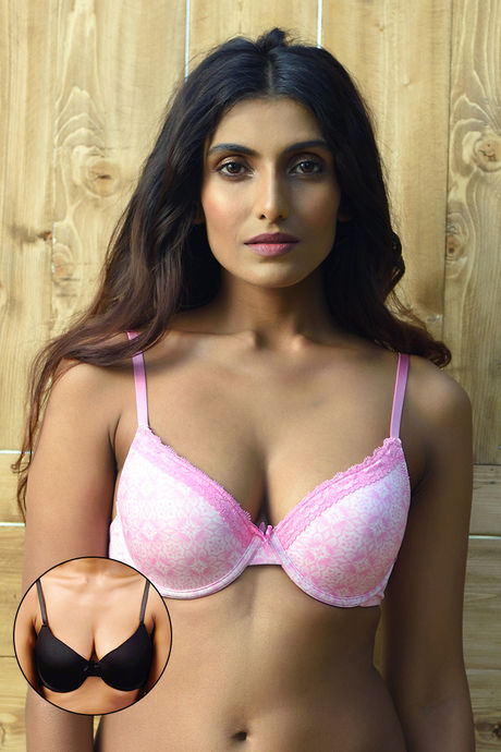 Zivame Padded Wired Low Coverage T-Shirt Bra-Pink Black