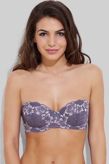 Buy Zivame Floral Lace Padded Strapless Bra- Grey at Rs.895 online