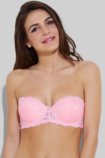 Buy Zivame Floral Lace Longline Strapless Bra- Beige at Rs.1195