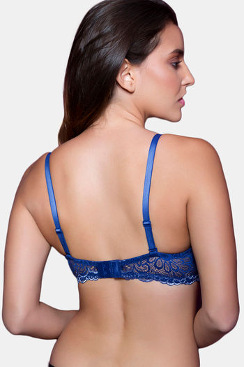 Buy Zivame Delicate Lace Overlay Gentle Push Up Bra-Blue at Rs.1195 online