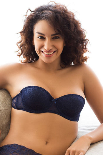 Zivame All Lace Padded Strapless Bra-Blue