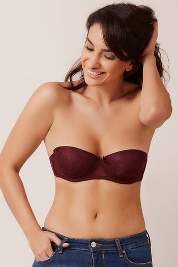 Buy Zivame All Lace Padded Strapless Bra-Burgundy at Rs.995 online