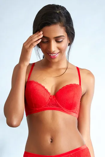 Zivame All That Lace Padded Wired Low Coverage Bra-Red