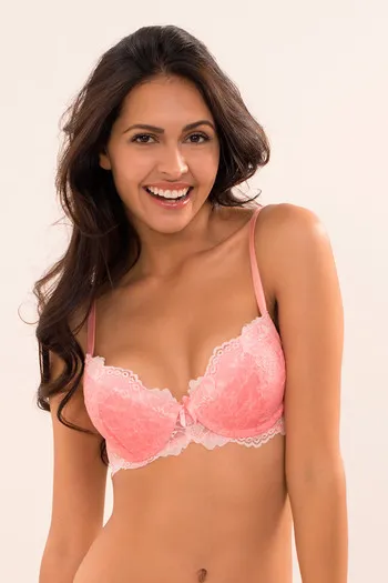 Zivame All That Lace Padded Wired Low Coverage Bra-Peach