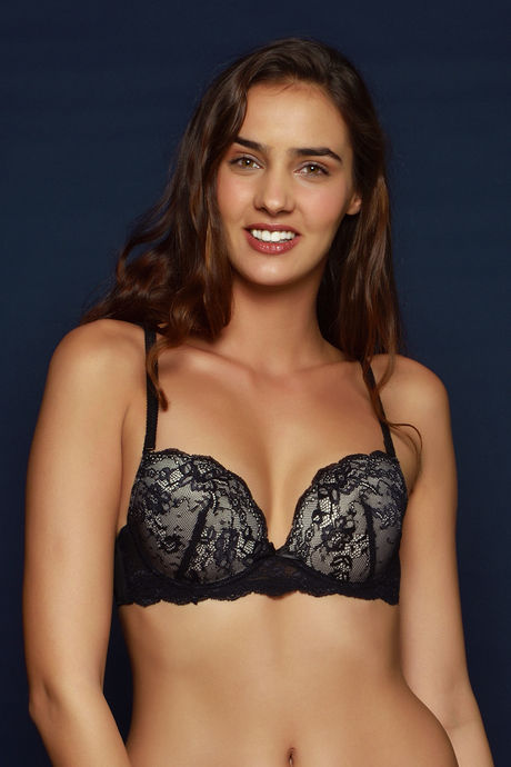 Zivame Cuppa Contrast Push Up Wired Low Coverage Bra-Black