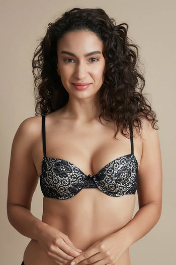 Zivame All That Lace Push Up Wired Low Coverage Bra-Black