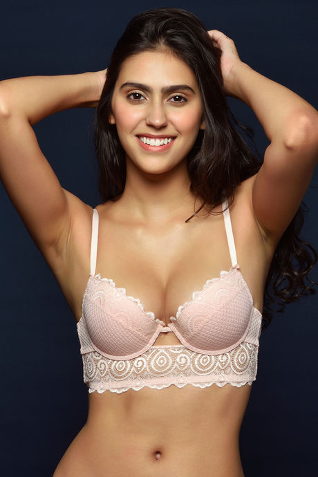 Zivame All That Lace Push Up Wired Low Coverage Bra-Peach