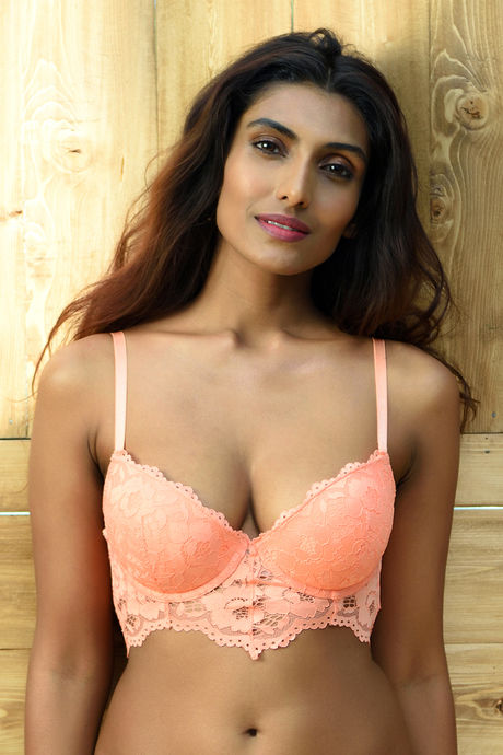 Buy Zivame Lace Touch Gentle Push Up Longline Cage Bra-Red at Rs