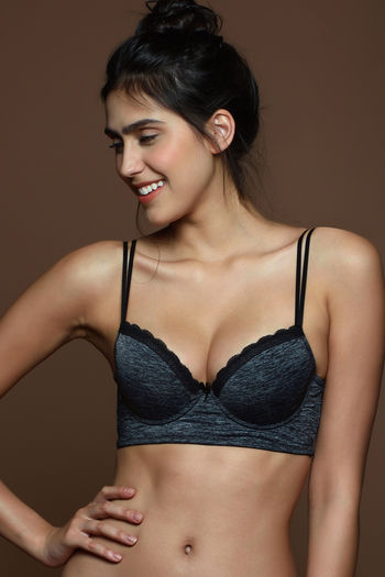 Zivame Beautiful Basics Push Up Wired Low Coverage Bra-Dark Grey