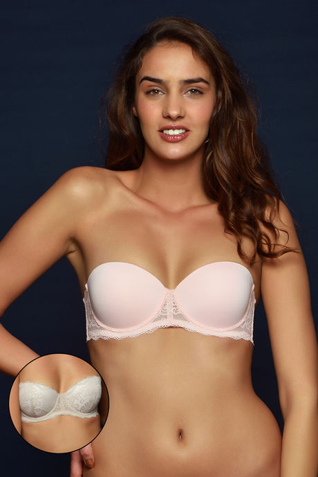 Buy Zivame All That Lace Longline Strapless Bra- Beige at Rs.1195