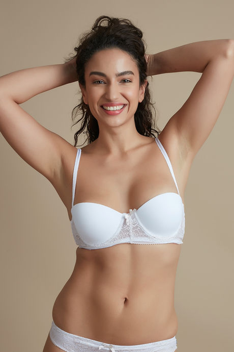 Buy Zivame Delicate Lace Overlay Gentle Push Up Bra-White at Rs.1195 online