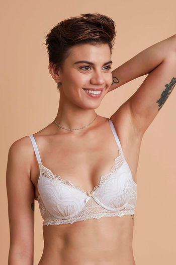 Buy Zivame All That Lace Push Up Wired Low Coverage Bra-Beige at