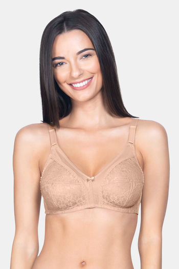 Buy Amante Lace Magic Single Layered Non Wired Full Coverage Lace Bra - Skin