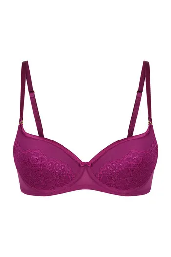 Buy Amante Lightly Padded Lace Overlay Underwired Balconette Bra at Rs.1395  online
