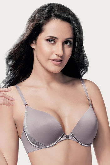 Amante Night Shimmer Padded Underwired Front Closure Bra- Grey