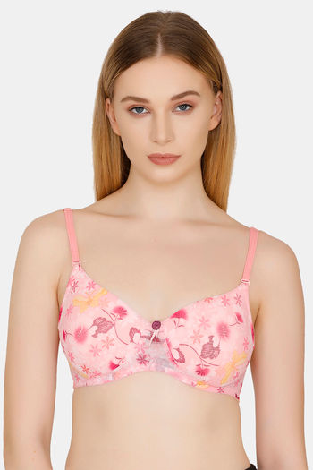 Bwitch Padded Wirefree Full Coverage Clean Finish Floral Print Bra - Pink